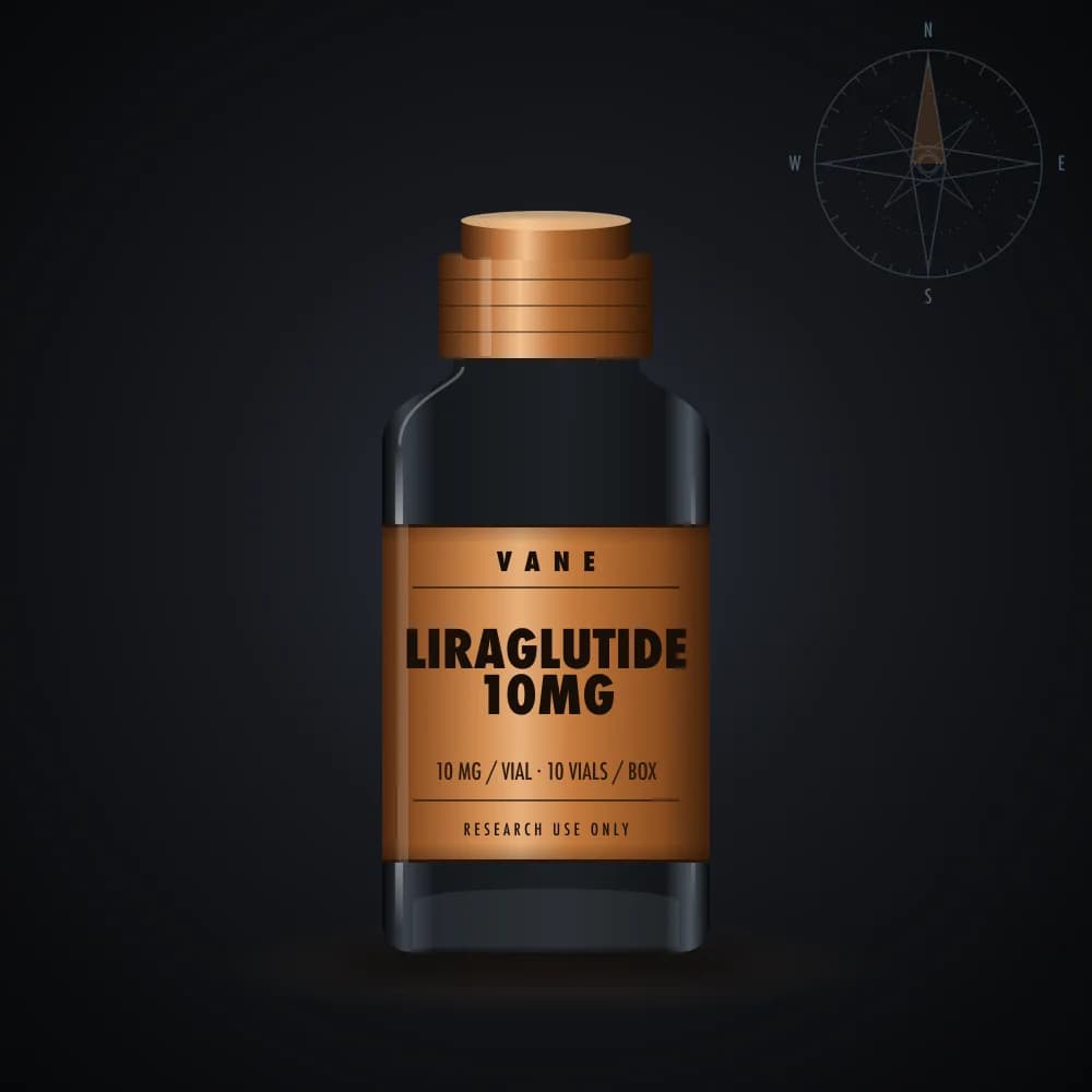 Liraglutide 10mg vial render, 10 × 10 mg per box