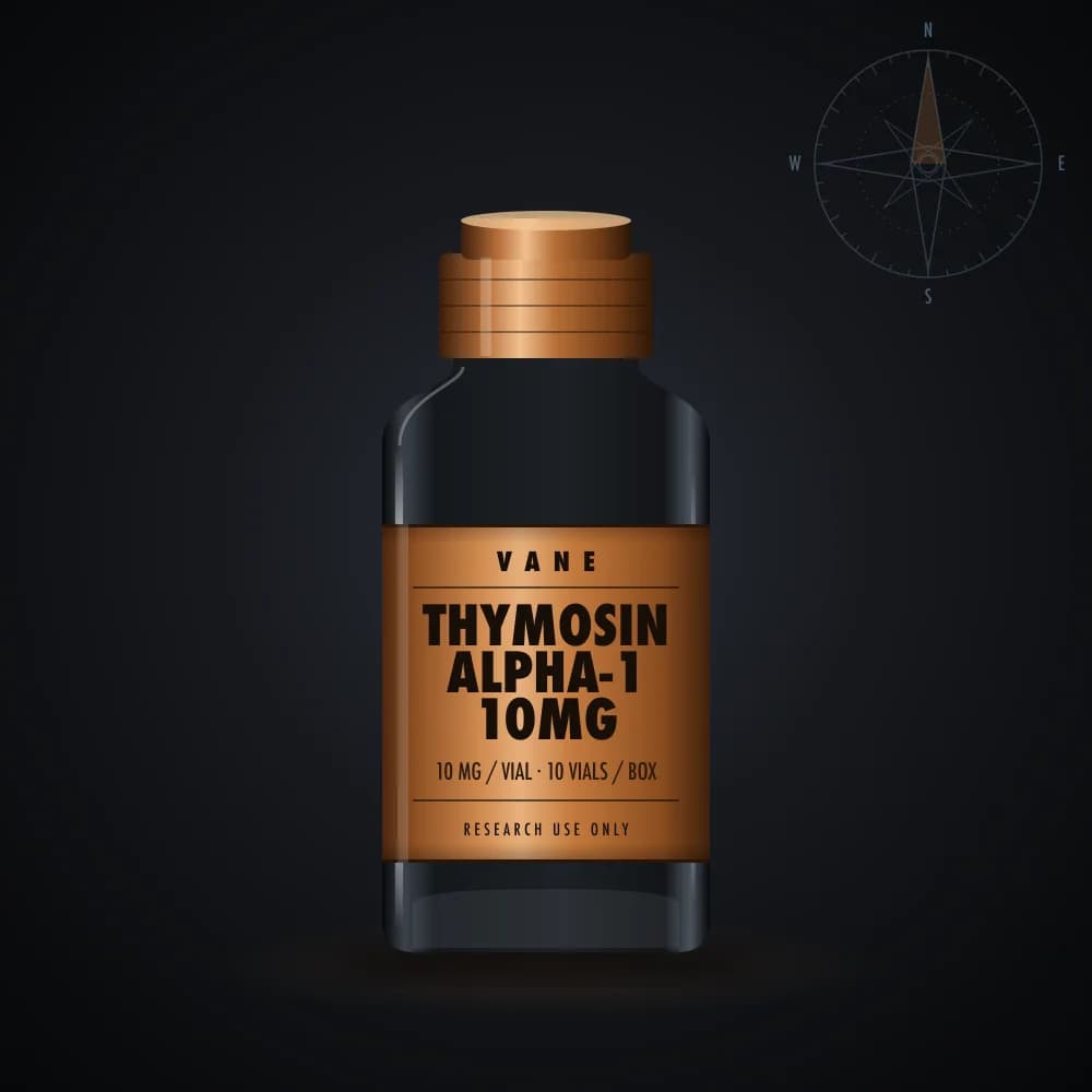 Thymosin Alpha-1 10mg vial render, 10 × 10 mg per box