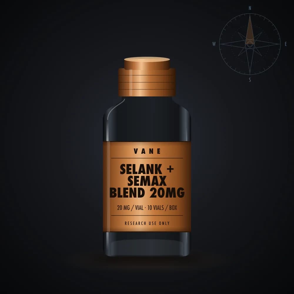 Selank + Semax Blend 20mg vial render, 10 × 20 mg per box