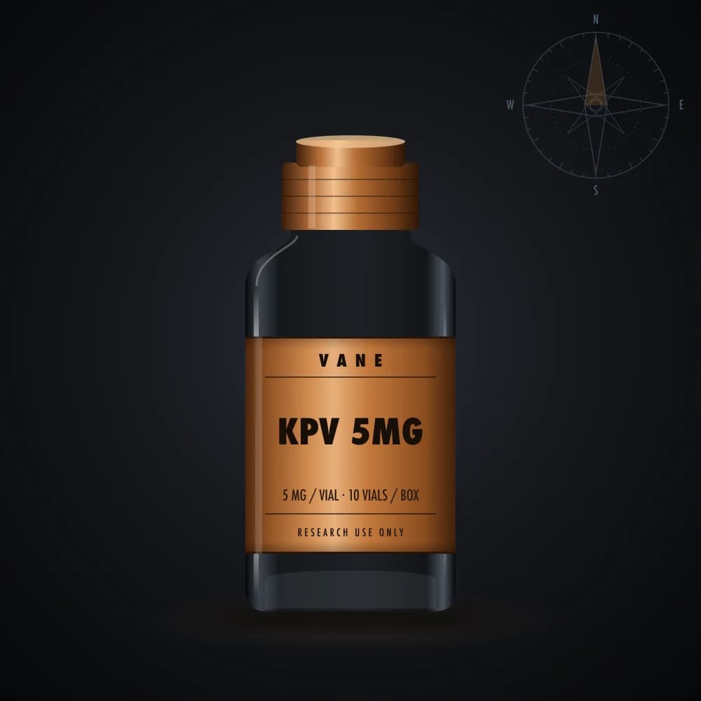 KPV 5mg vial render, 10 × 5 mg per box